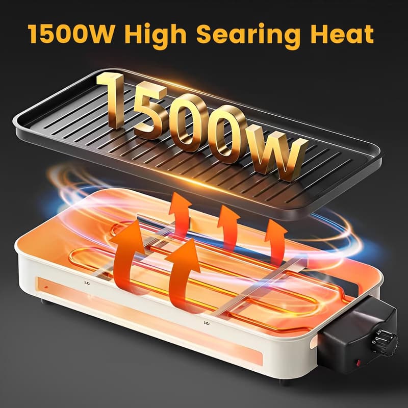 Smokeless Indoor Grill with Griddle Plate and Temperature Control