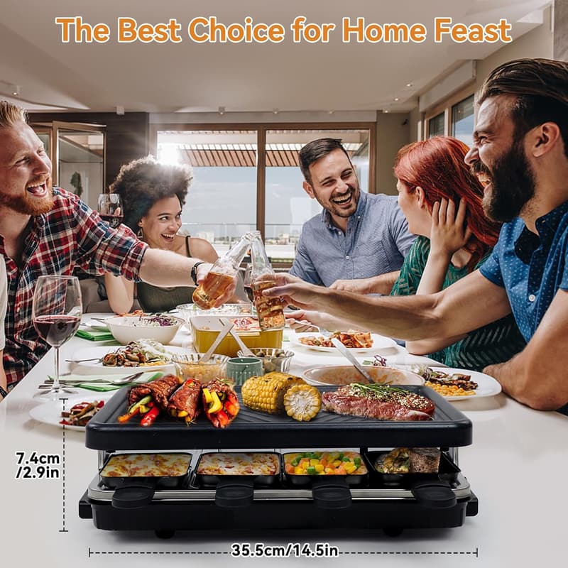 Smokeless Indoor BBQ Grill with Temperature Control & 8 Cheese Pans