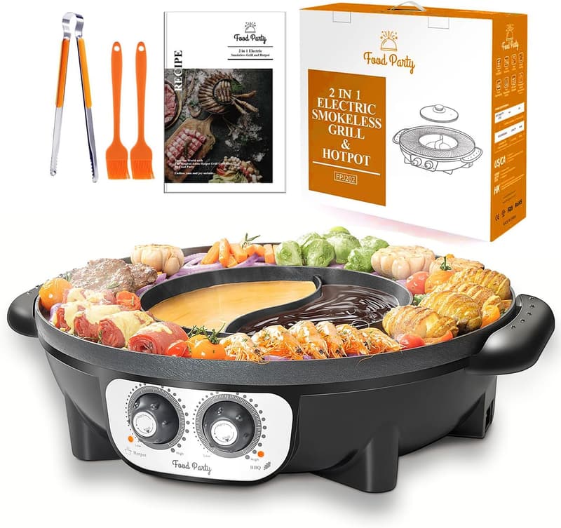 2-in-1 Electric Smokeless Grill & Hot Pot Combo