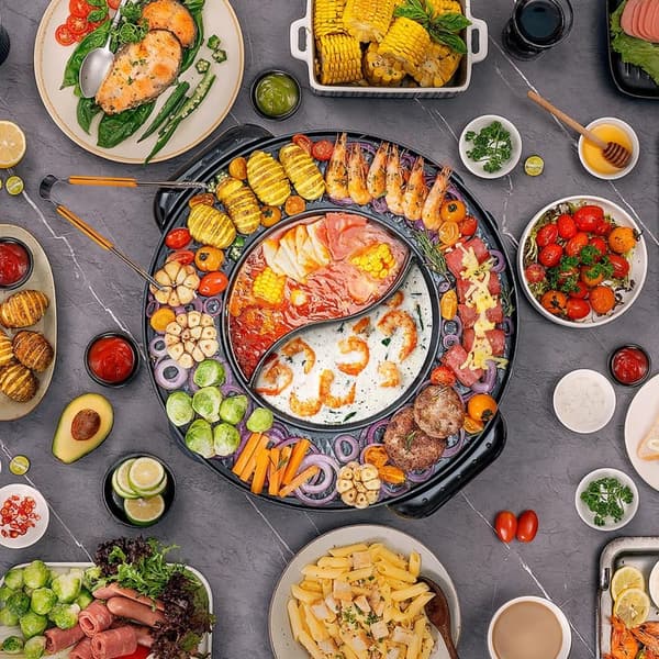 2-in-1 Electric Smokeless Grill & Hot Pot Combo