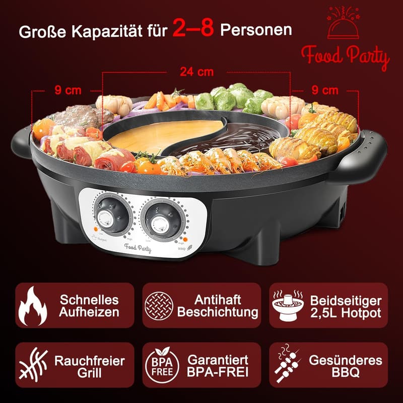 2-in-1 Electric Smokeless Grill & Hot Pot Combo