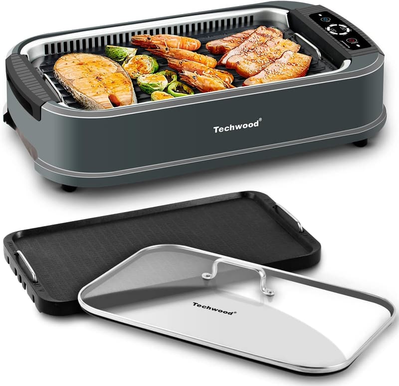 Techwood 1500W Smokeless Indoor Grill with Glass Lid