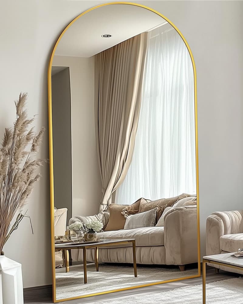 Gold Arched Full-Length Freestanding Mirror, 81