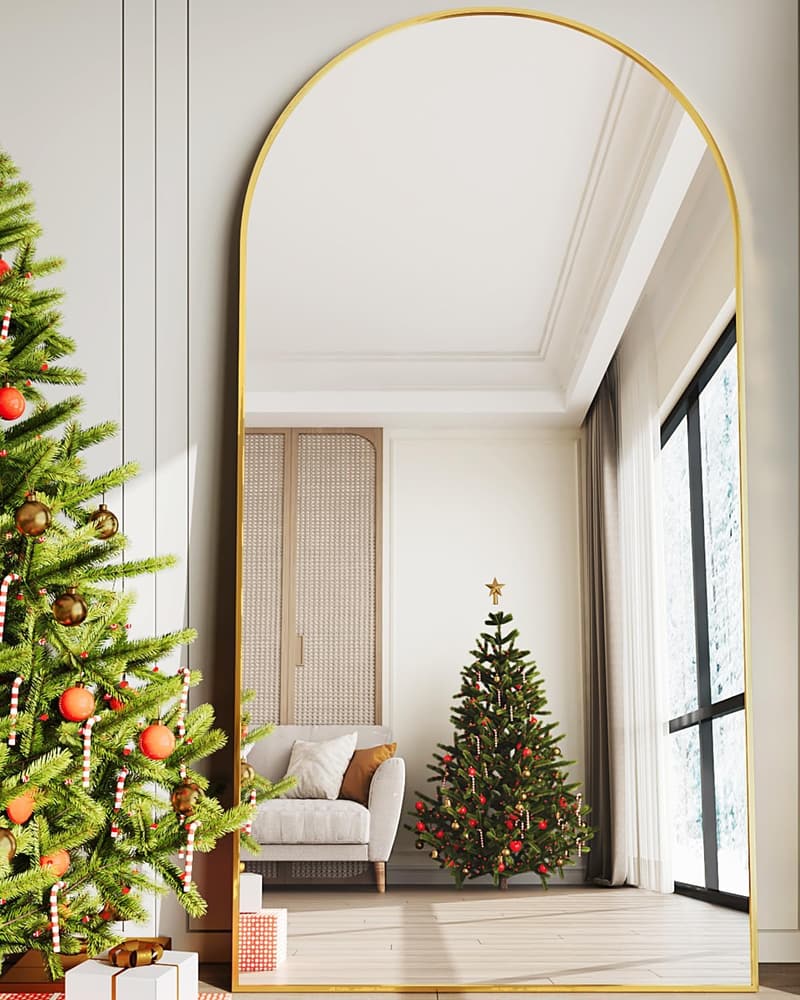 Gold Arched Full-Length Freestanding Mirror, 81