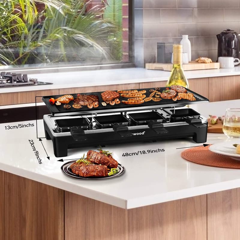Indoor Electric Raclette Grill with Removable Non-Stick Plate