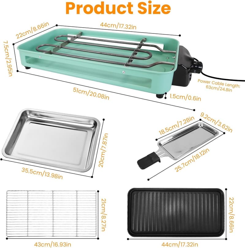 Portable 2-in-1 Smokeless Indoor Grill with Removable Plate