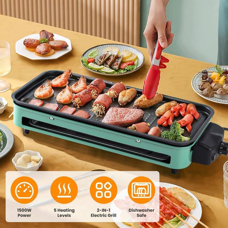 Portable 2-in-1 Smokeless Indoor Grill with Removable Plate