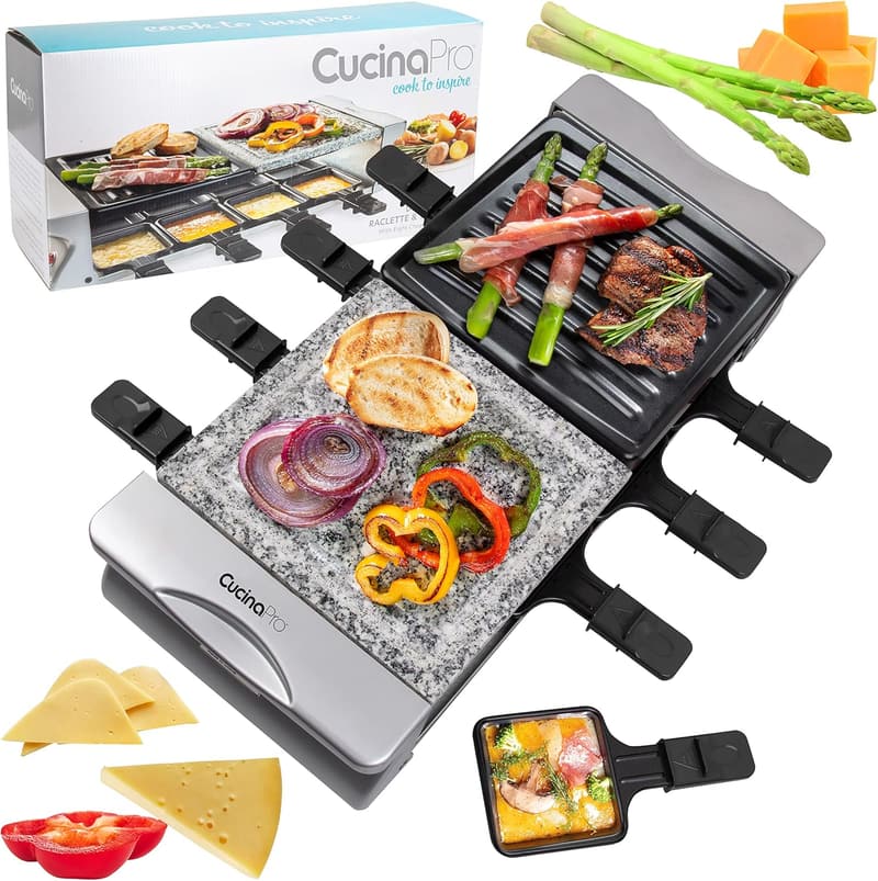 Electric Indoor Raclette Grill for 8 - Nonstick Cooking Plate
