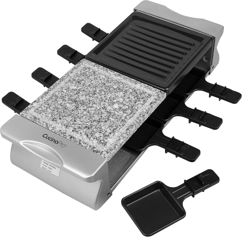 Electric Indoor Raclette Grill for 8 - Nonstick Cooking Plate