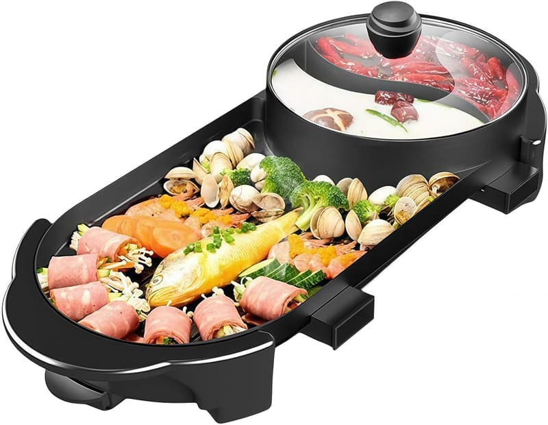 Indoor Electric Hot Pot & Grill Combo for Korean BBQ, Smokeless
