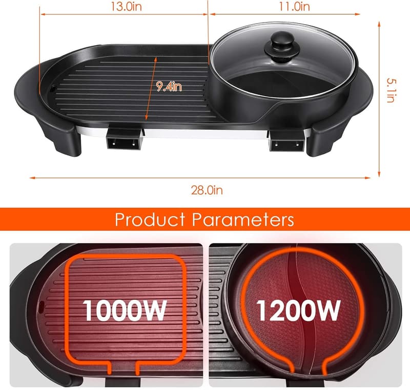 Indoor Electric Hot Pot & Grill Combo for Korean BBQ, Smokeless