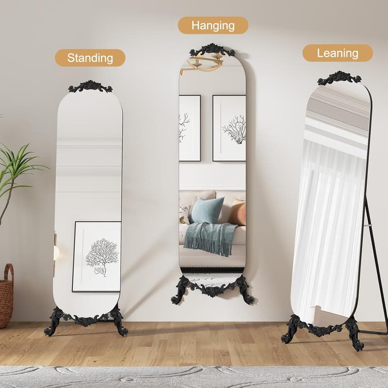 Gothic Frameless Arched Floor Mirror for Weddings & Home Décor