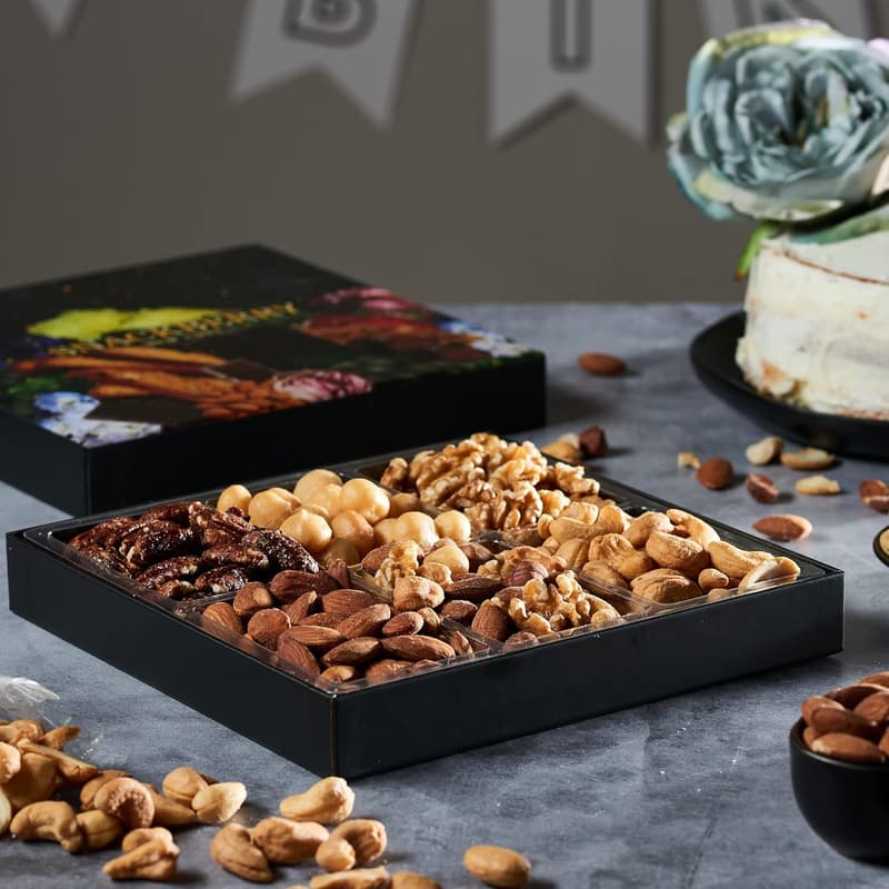 Gourmet Nuts Gift Basket - Elegant Snack Box for Men & Women