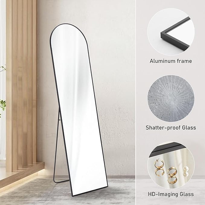 Modern Full-Length Floor Mirror with Aluminum Frame, 59