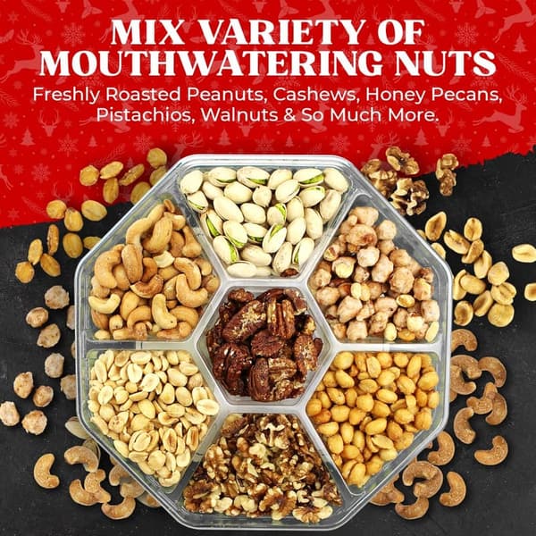 Christmas Gift Basket - Premium Organic Mixed Nuts, Vegan