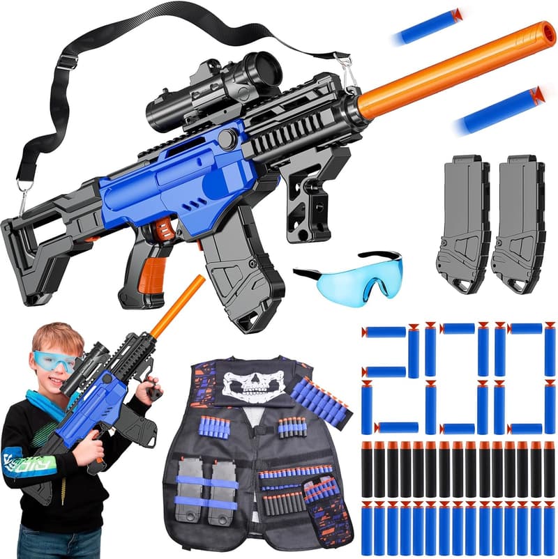Electric Automatic Sniper Rifle Toy with Vest & Darts - Ages 8-12