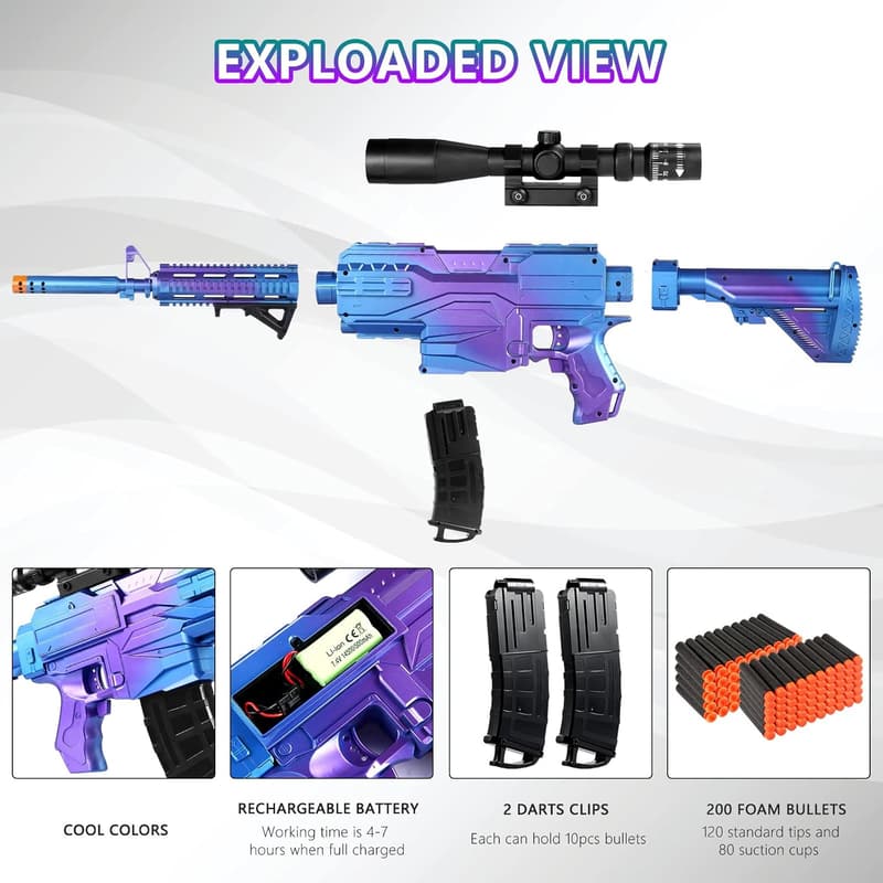 Electric Toy Foam Blaster Gun with 200 Bullets for Kids
