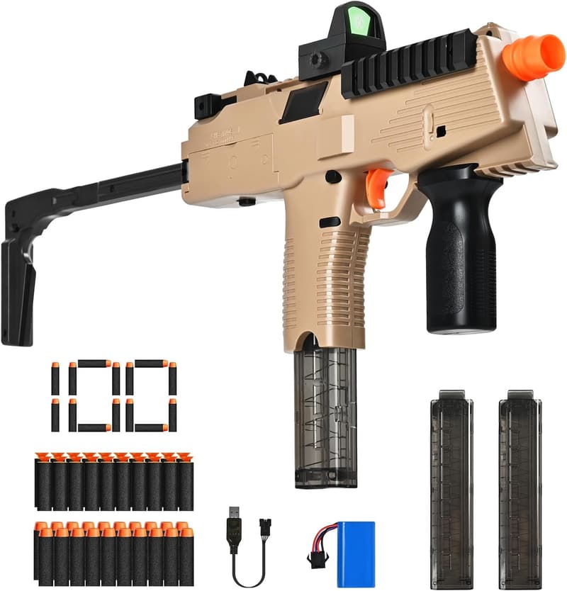 Automatic MP9 Toy Gun Set with 100 Soft Darts for Kids