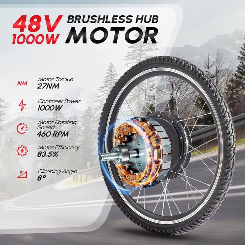 Electric Bike Conversion Kit, 48V 1000W/1500W Hub Motor
