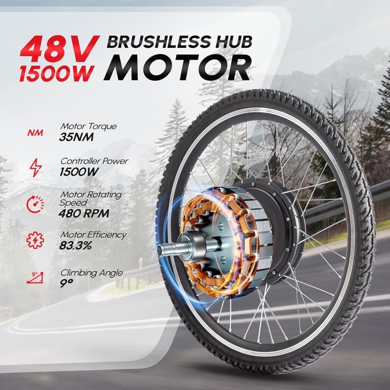 48V 1500W E-Bike Conversion Kit for 26