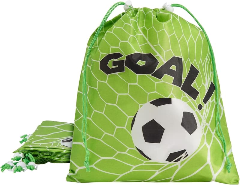 Soccer Treat Bags - 12 Pack Drawstring Goodie Bags (10x12 In)