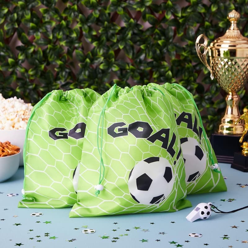 Soccer Treat Bags - 12 Pack Drawstring Goodie Bags (10x12 In)