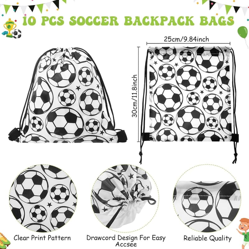 Soccer Party Favors Set - 50 Pcs Drawstring Bags, Bracelets, Keychains, Stickers