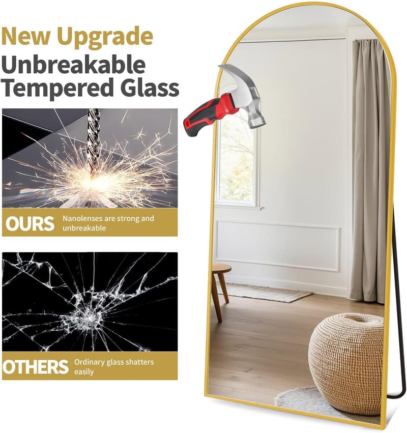 Gold Arched Full-Length Floor Mirror - 70