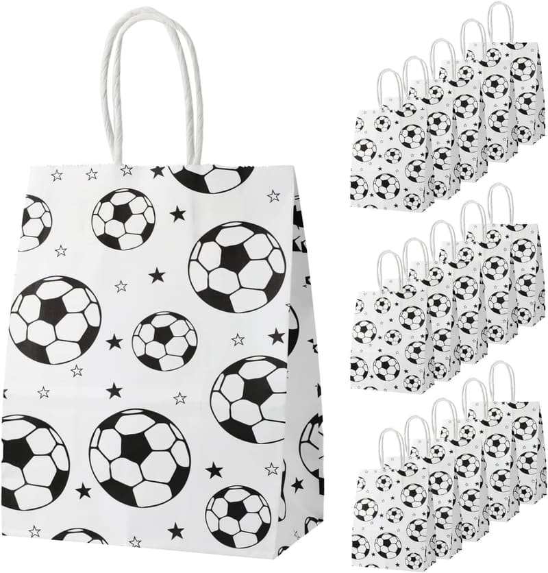 Soccer Party Favor Bags - 16pcs White Gift Bags with Handles
