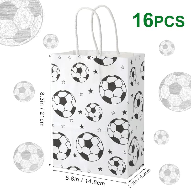 Soccer Party Favor Bags - 16pcs White Gift Bags with Handles