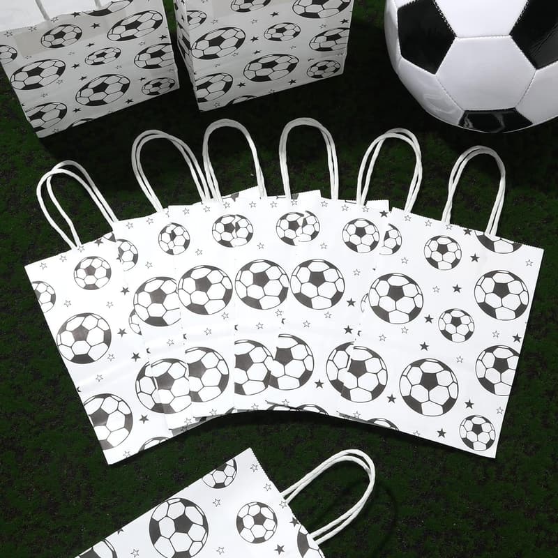 Soccer Party Favor Bags - 16pcs White Gift Bags with Handles