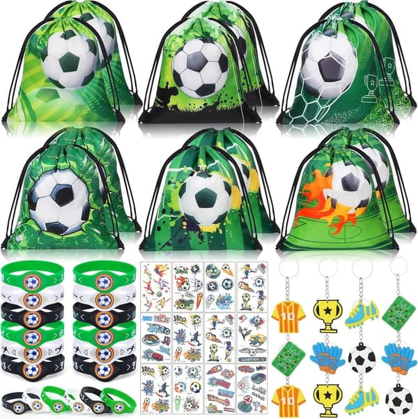 Soccer Birthday Party Favor Set with Drawstring Bag & Gifts