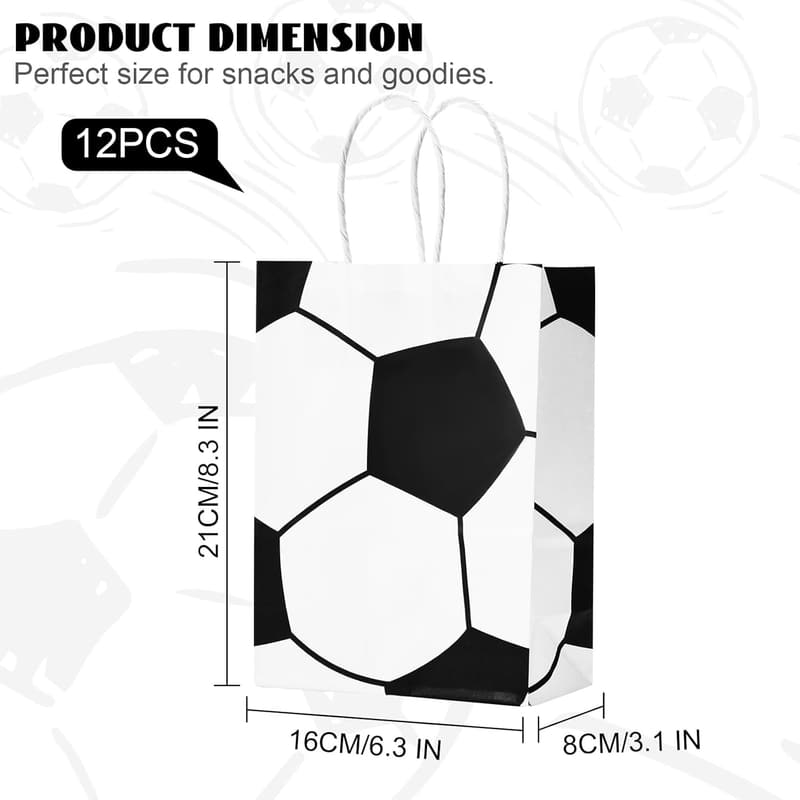 Soccer Party Favor Bags - 12 Pack Paper Gift Bags with Handles