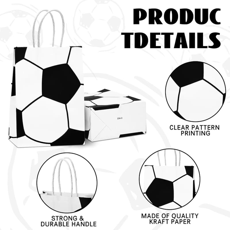 Soccer Party Favor Bags - 12 Pack Paper Gift Bags with Handles