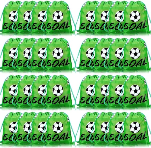 Soccer Theme Birthday Party Drawstring Bags - 32 Pack