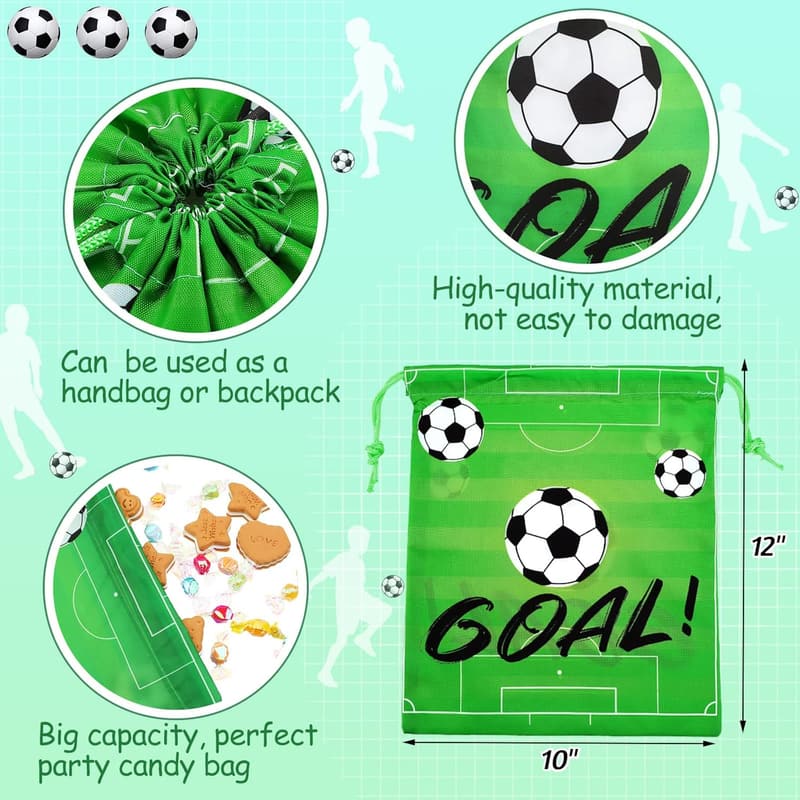 Soccer Theme Birthday Party Drawstring Bags - 32 Pack