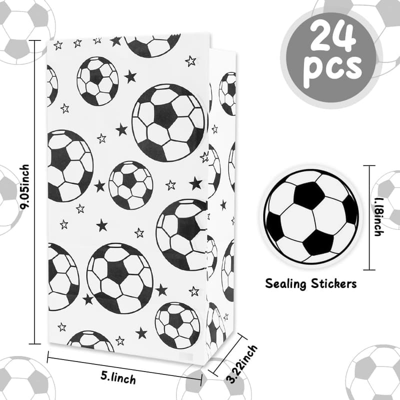 Soccer Birthday Party Favor Bags, 24-Pack with Stickers