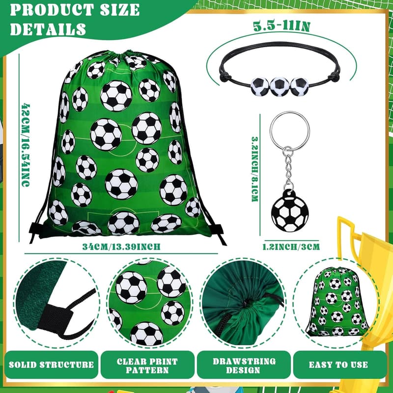 Soccer Birthday Party Favor Set: 12 Gift Bags, Bracelets & Keychains