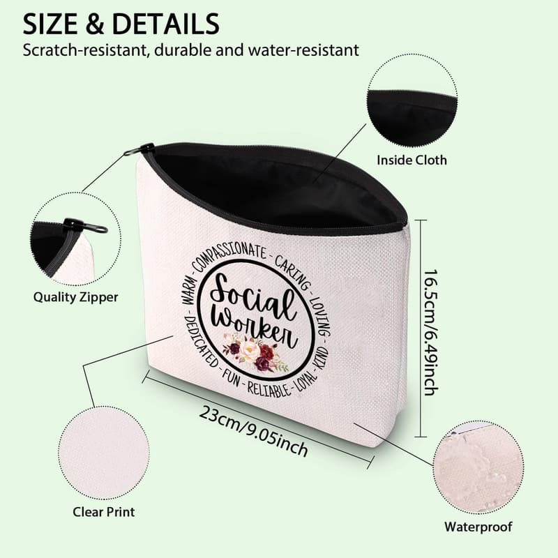 Social Worker Makeup Bag - Essential Worker Zipper Pouch