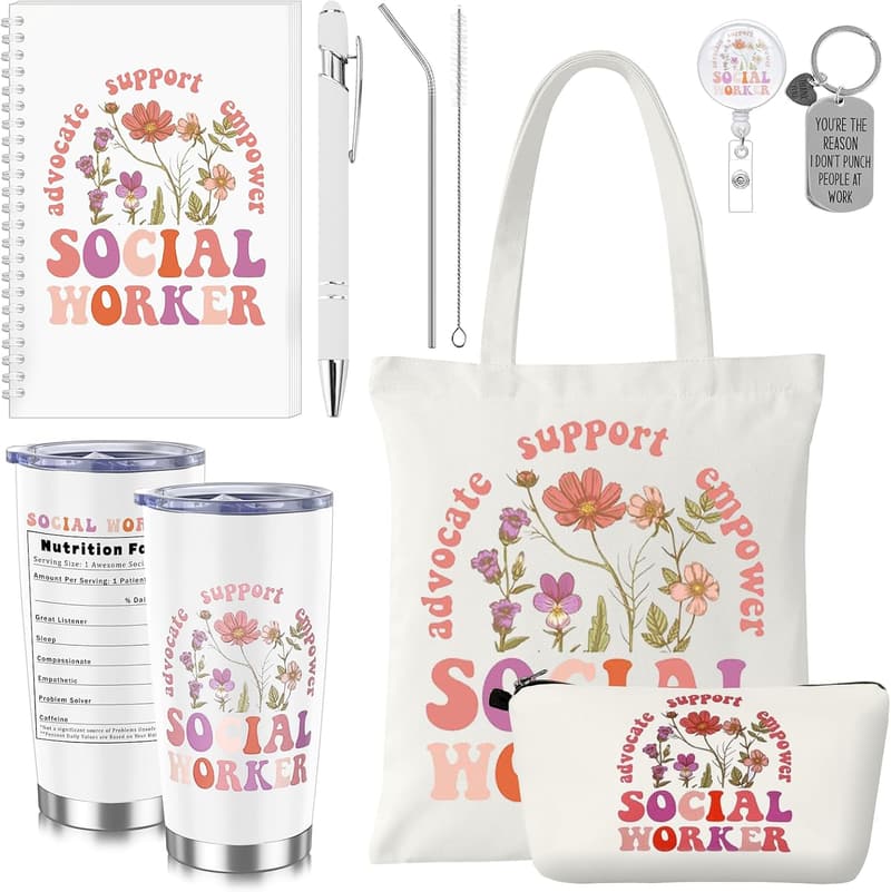 Social Worker Gifts Set for Women - Canvas Bag, Thermos, and More