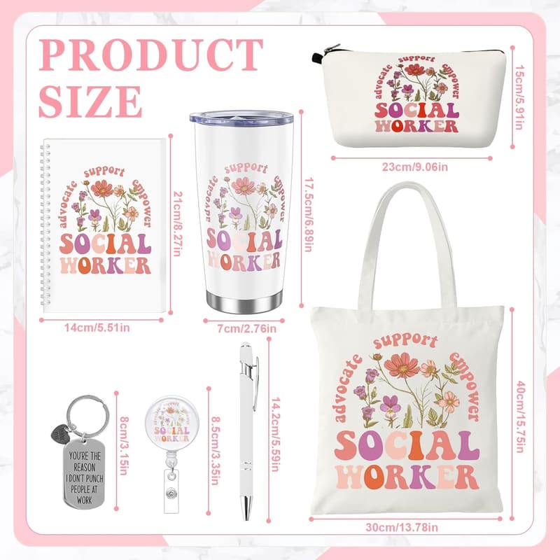 Social Worker Gifts Set for Women - Canvas Bag, Thermos, and More