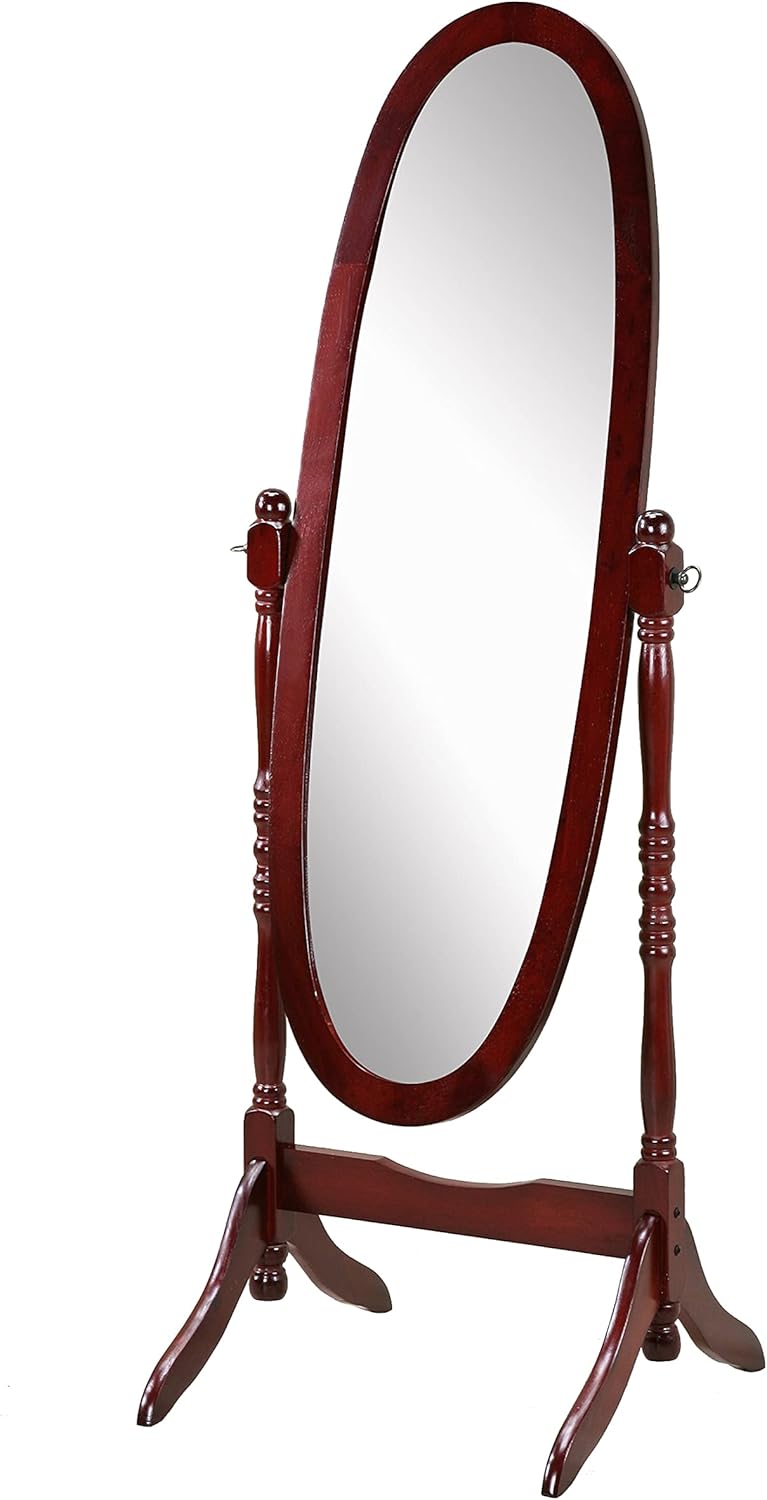 Traditional Queen Anna Wood Cheval Mirror - Cherry Finish