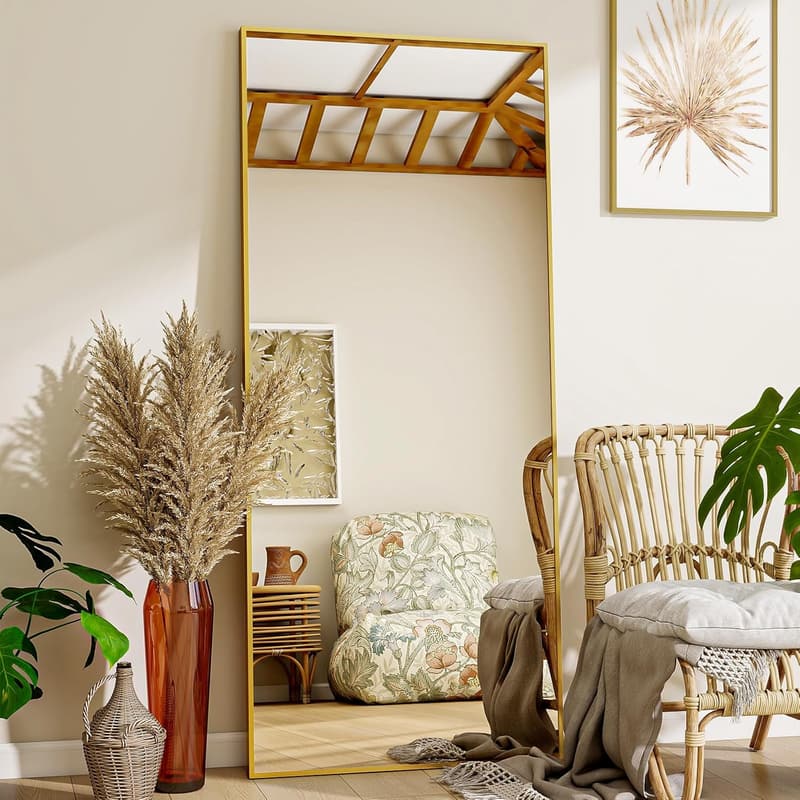 Gold Aluminum Alloy Full-Length Floor Mirror with Stand 21