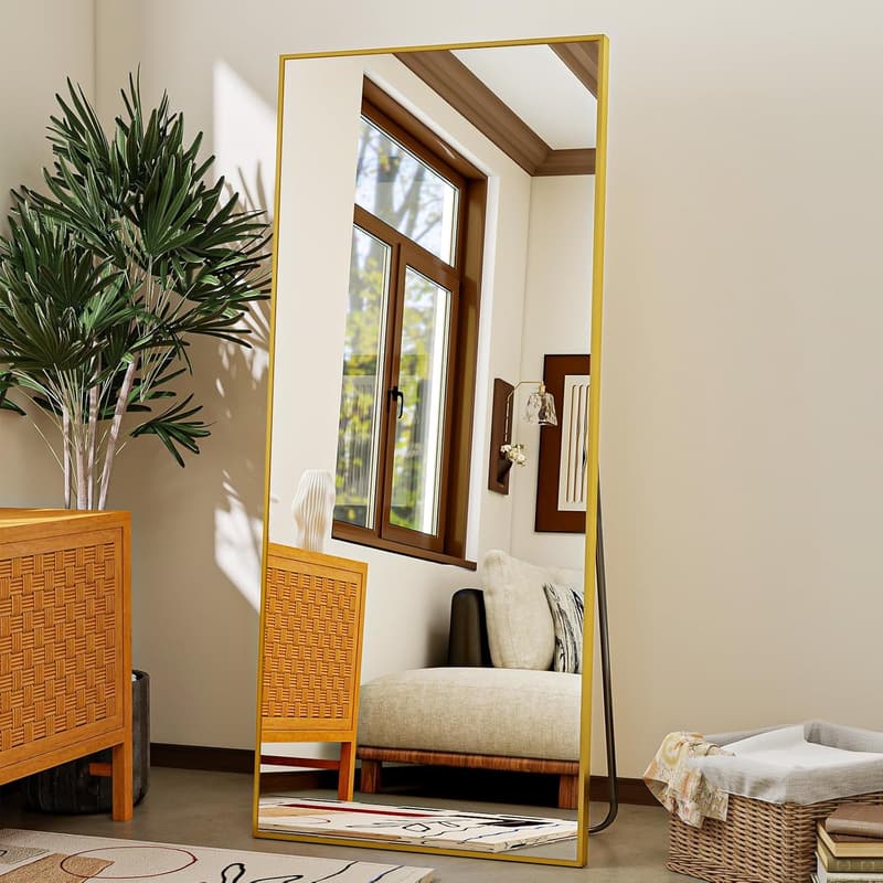 Gold Aluminum Alloy Full-Length Floor Mirror with Stand 21