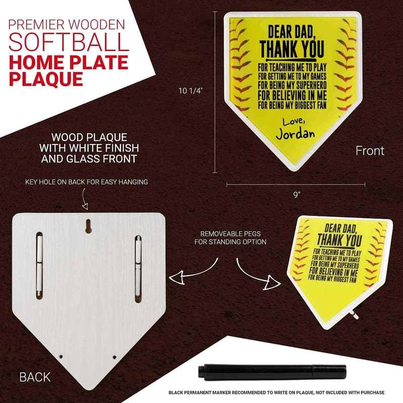 Softball Home Plate Plaque - Customizable for Dad