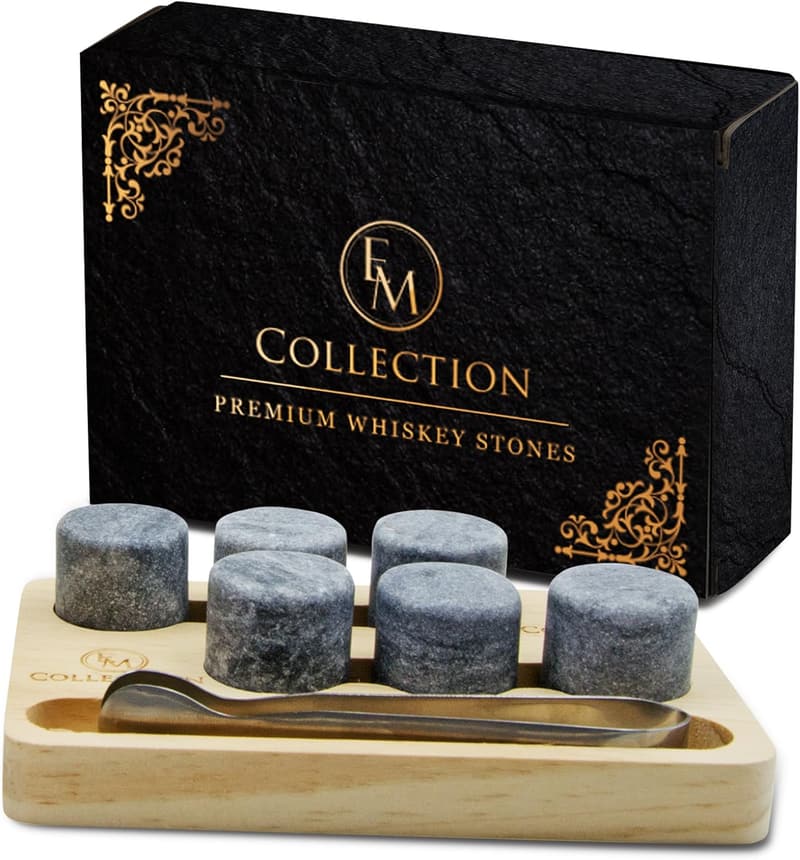 Whiskey Stones Gift Set with Wooden Tray & Forceps