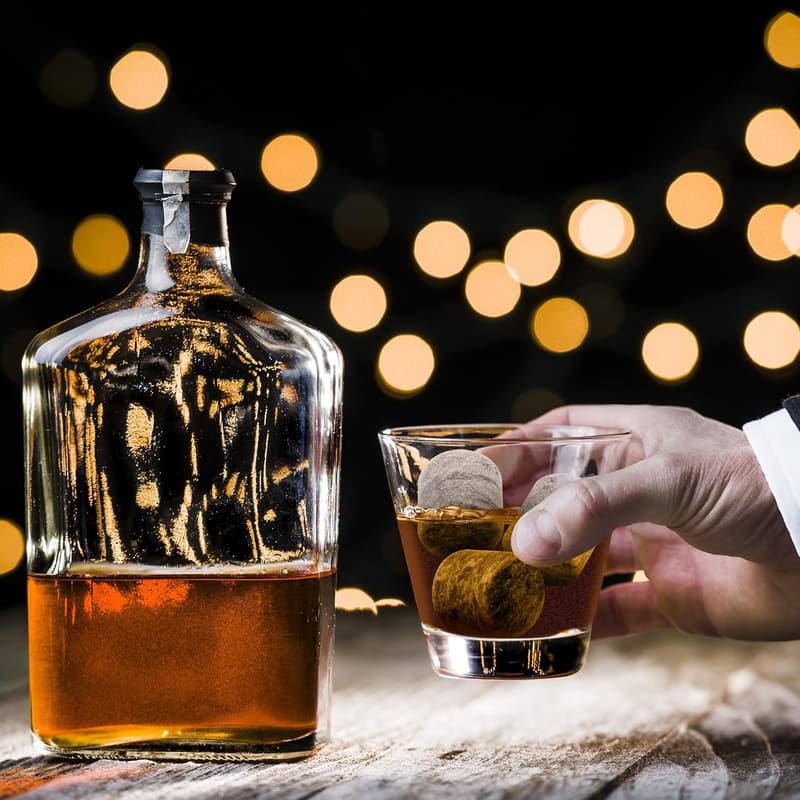 Whiskey Stones Gift Set with Wooden Tray & Forceps