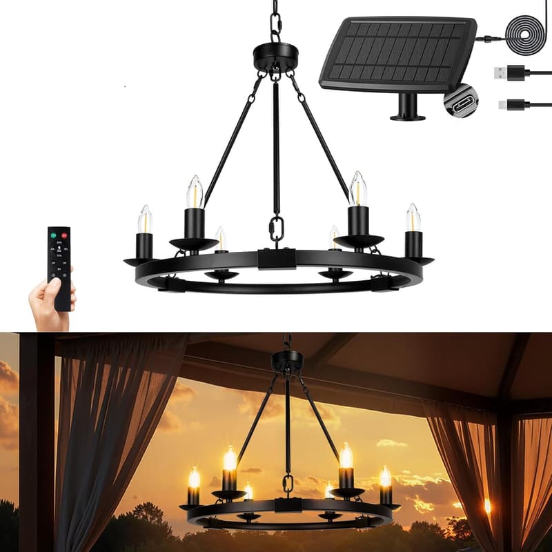 Outdoor Waterproof 6-Light Solar Chandelier for Patios and Gazebos