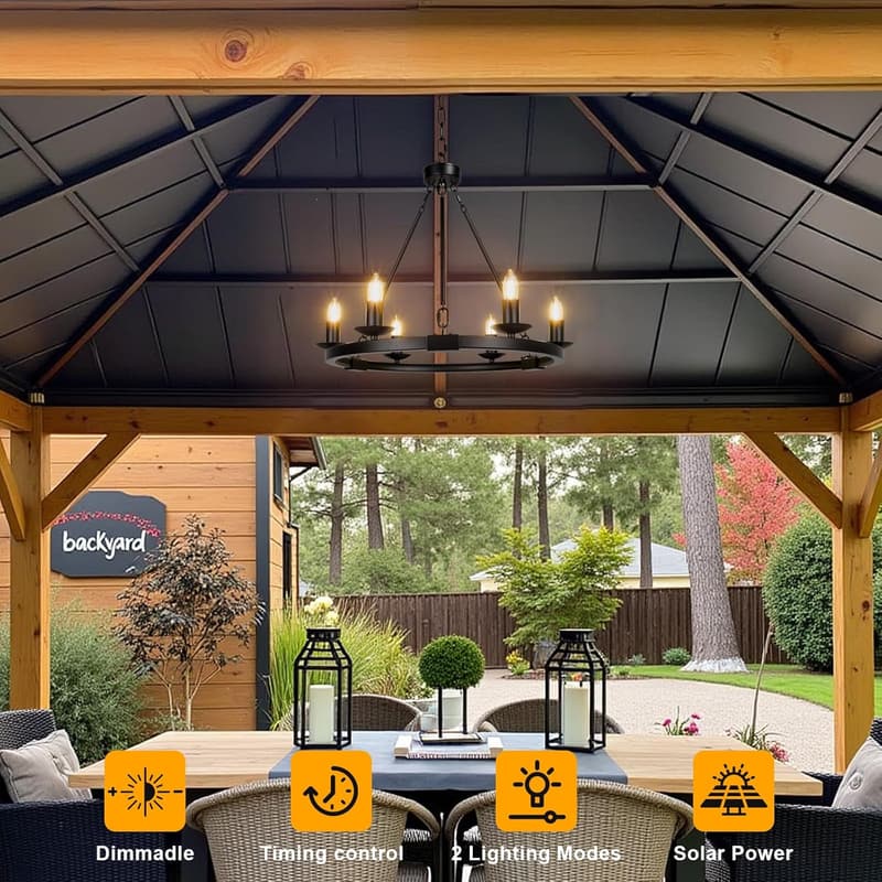 Outdoor Waterproof 6-Light Solar Chandelier for Patios and Gazebos