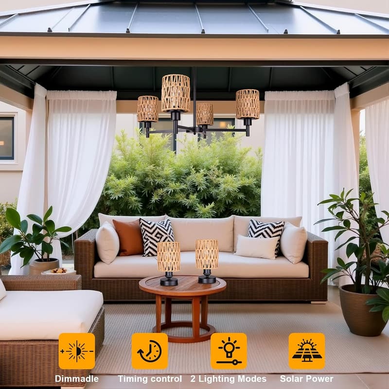 Outdoor Solar Chandelier - 4-Light Dimmable Pendant for Patio